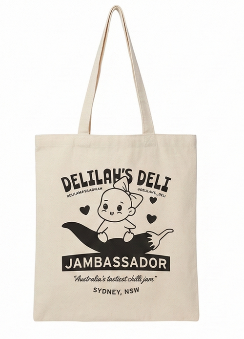 Delilah’s Deli Jambassador merchandise collection featuring chilli-themed designs and foodie accessories.