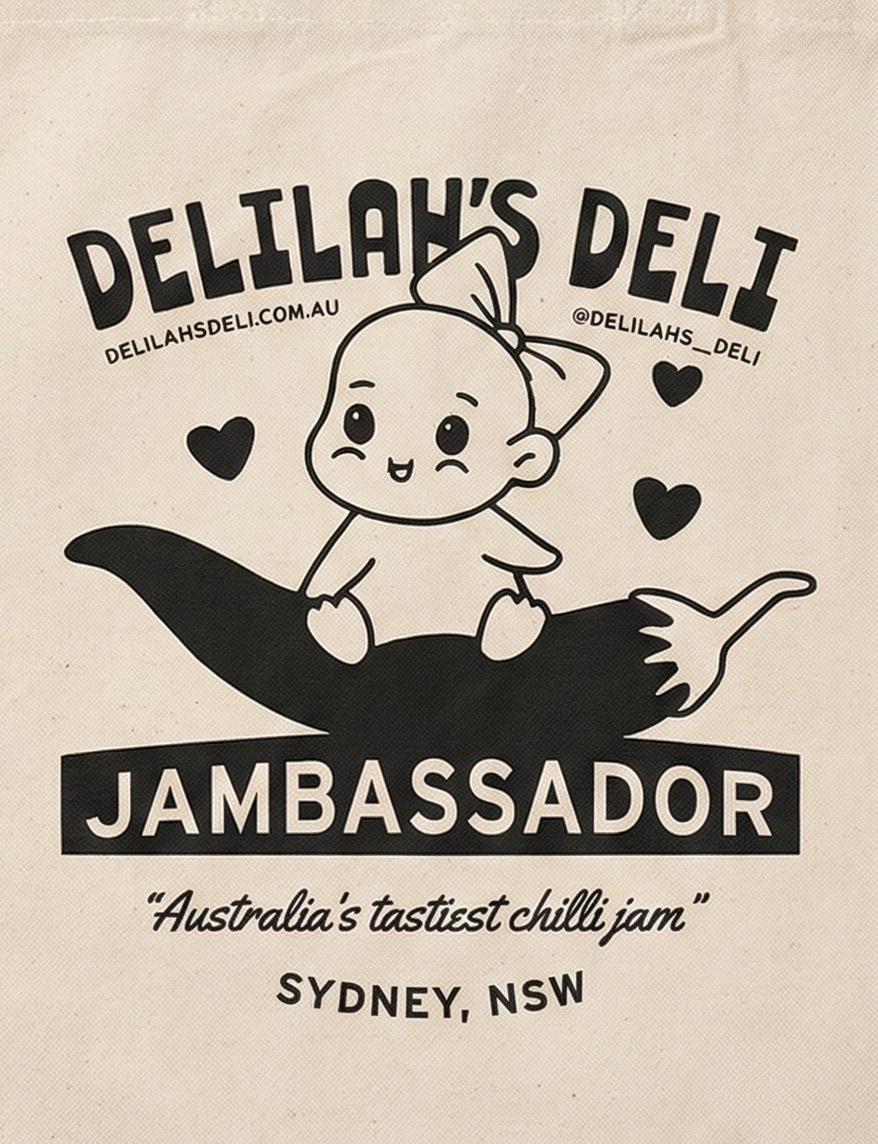 Delilah’s Deli “JAMBASSADOR” Tote Bag – Reusable Canvas Shopper for Chilli Jam Lovers